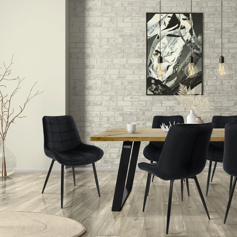B-Ware Esszimmerstuhl 2er Set Quadrat Steppung Schwarz Samtbezug mit Metallbeinen inkl. Montagematerial ML-Design