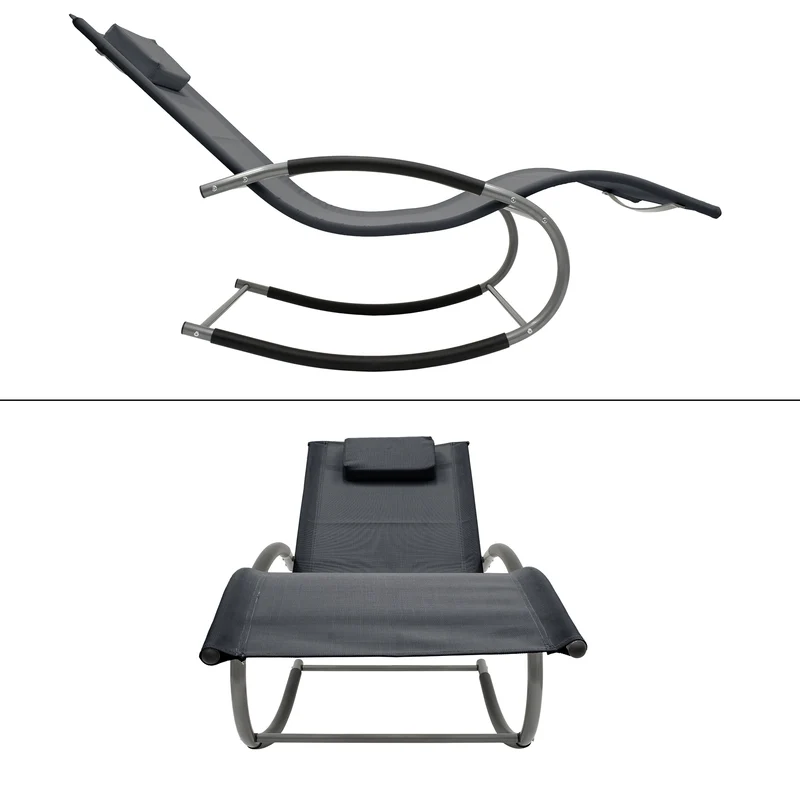 2er Set Schaukelliege mit Kopfkissen und Seitentasche Anthrazit aus Polyester und Stahl ML-Design