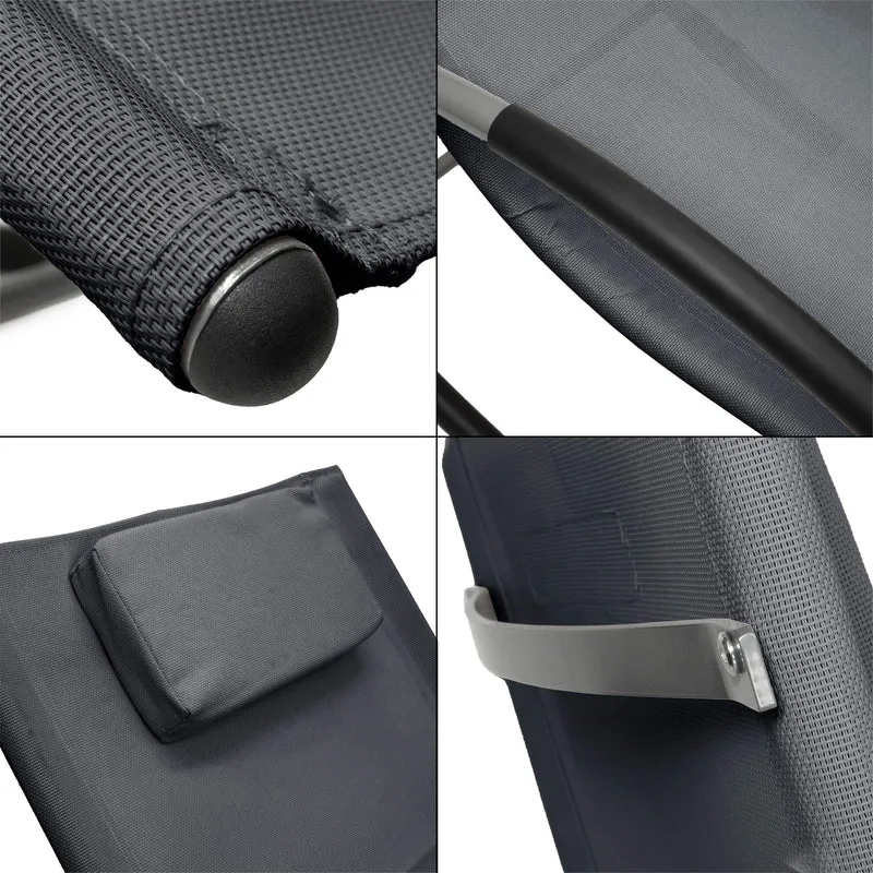 2er Set Schaukelliege mit Kopfkissen und Seitentasche Anthrazit aus Polyester und Stahl ML-Design