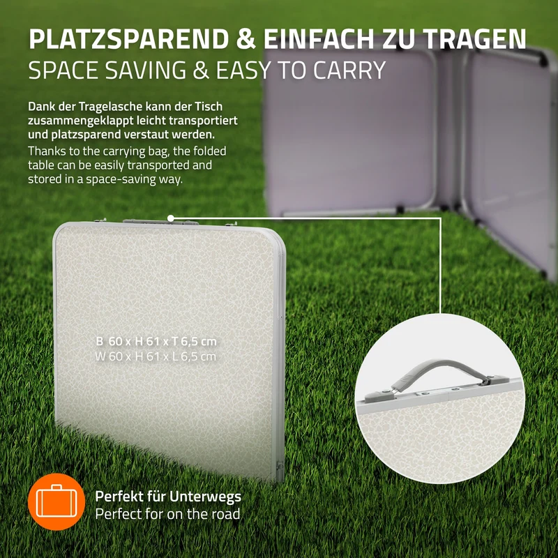 B-Ware Campingtisch mit Tragegriff 120 cm Weiß/Creme aus Aluminium und MDF