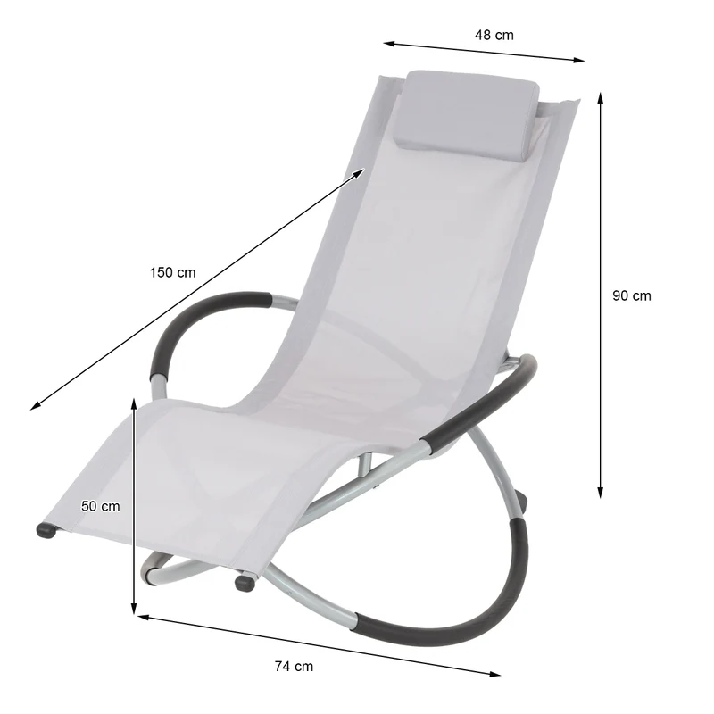 B-Ware Schaukelliege mit Kopfstütze 155x45x125 cm Hellgrau aus Polyester mit Stahlrahmen