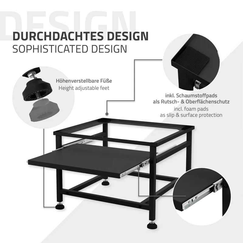 B-Ware Waschmaschinen Untergestell Unterschrank 62,5x50,1x40,5 cm mit ausziehbarer Ablage in Schwarz ML-Design