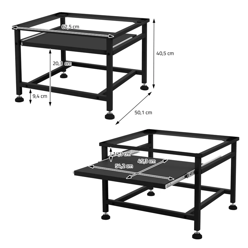 B-Ware Waschmaschinen Untergestell Unterschrank 62,5x50,1x40,5 cm mit ausziehbarer Ablage in Schwarz ML-Design