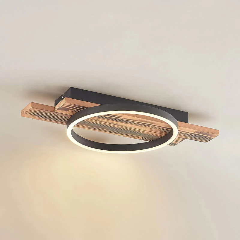 B-Ware Lindby Deckenleuchte Deckenlampe LED Sentoa Holz hell dimmbar warmweiß Wohnzimme