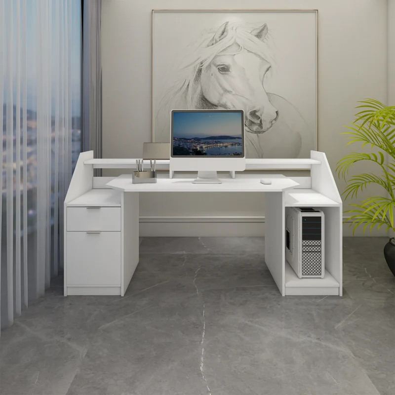 Schreibtisch mit Schublade 180x90 cm Weiß aus MDF ML-Design