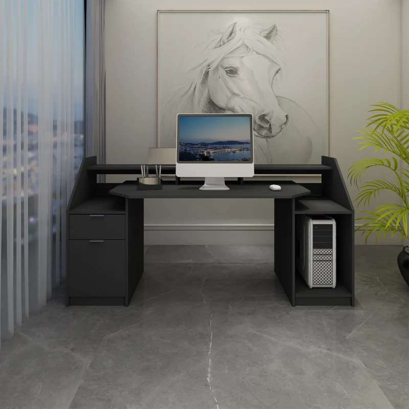 Computertisch mit Schublade 179,8x90,6x55 cm Schwarz aus MDF ML-Design