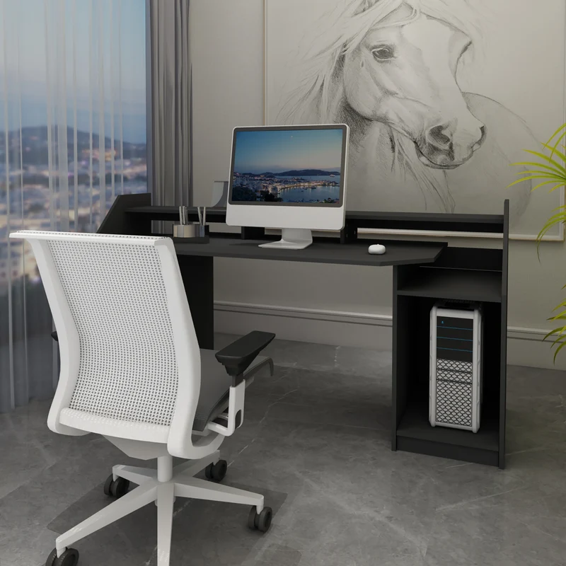 Computertisch mit Schublade 179,8x90,6x55 cm Schwarz aus MDF ML-Design