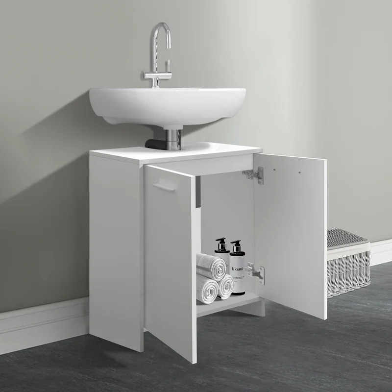 Waschbeckenunterschrank Badezimmerschrank 58x60x33 cm mit 2 Türen in Weiß ML-Design