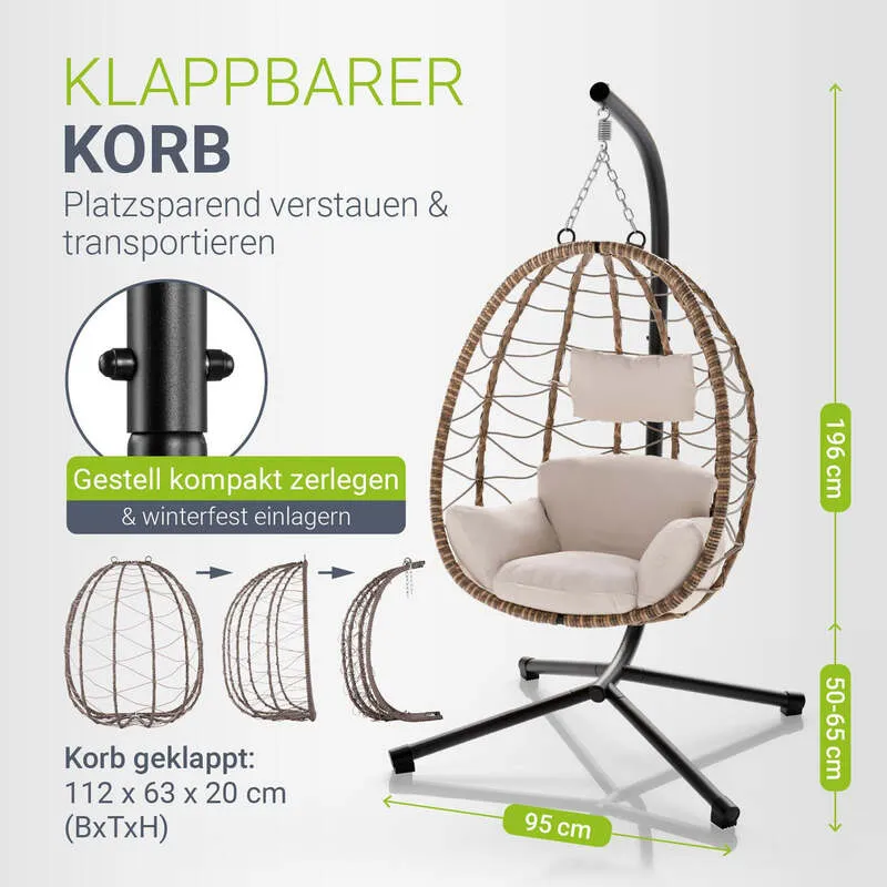 B-Ware Korbhängesessel Aria Hängesessel Relaxsessel mit Gestell Kissen Aufhängung Beige