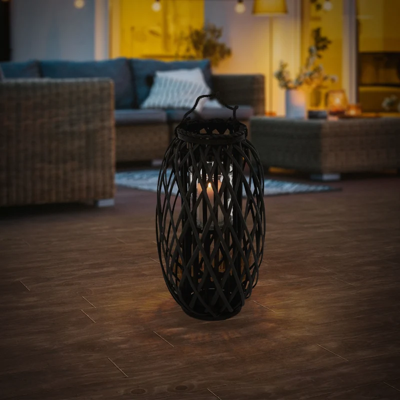 Riedlaterne mit Henkel 50x Ø28 cm Schwarz aus umweltfreundlichem Rattan