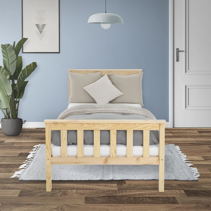 B-Ware Bettgestell Einzelbett 90x200cm aus Kiefernholz in Natur mit Lattenrost ML-Design