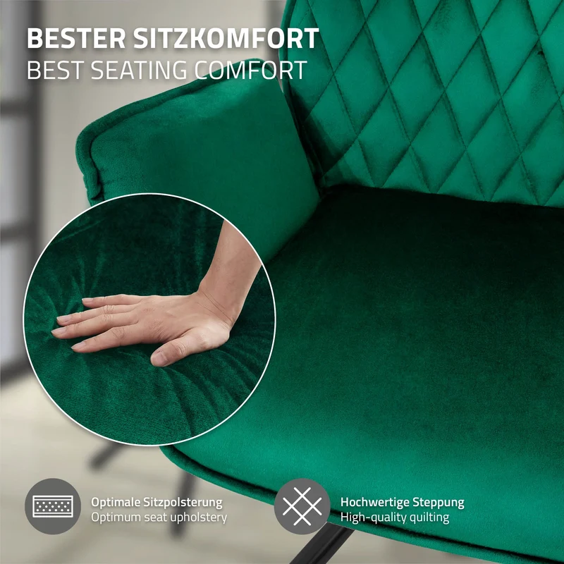 B-Ware Esszimmerstuhl drehbar mit Rücken- und Armlehnen Dunkelgrün Küchenstuhl mit Microfaser-Samtbezug ML-Design