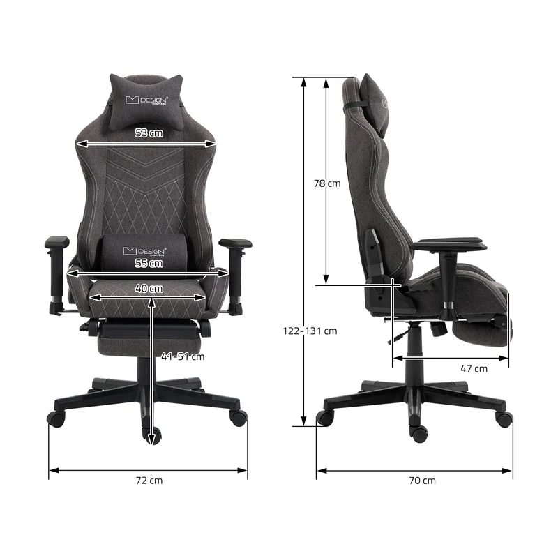 B-Ware Gaming Stuhl Grau/Weiß aus Stoff ML-Design