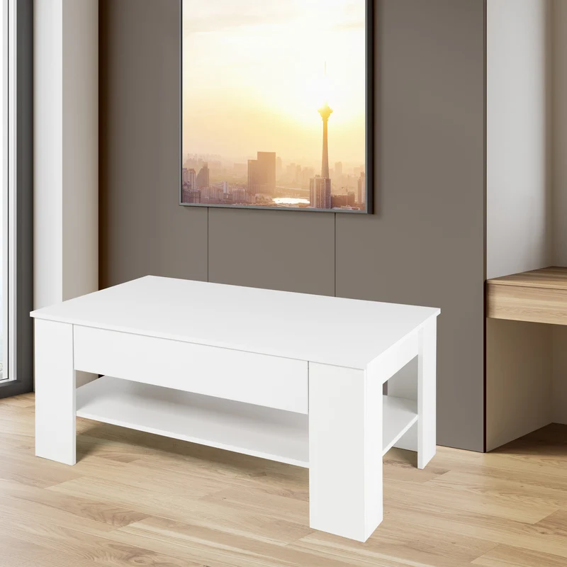 Couchtisch mit Schublade und Ablage 110x65x48 cm Weiß ML-Design