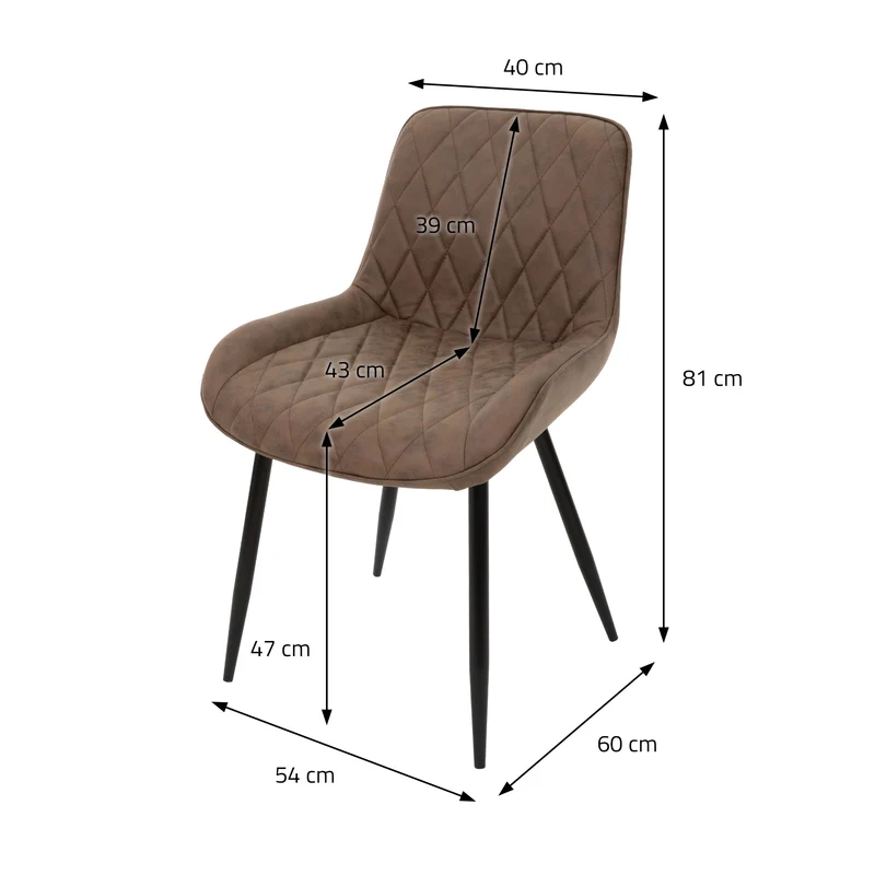 Esszimmerstuhl 4er Set Rauten Steppung Braun Kunstlederbezug mit Metallbeinen & Hohe Rückenlehne inkl. Montagematerial ML-Design