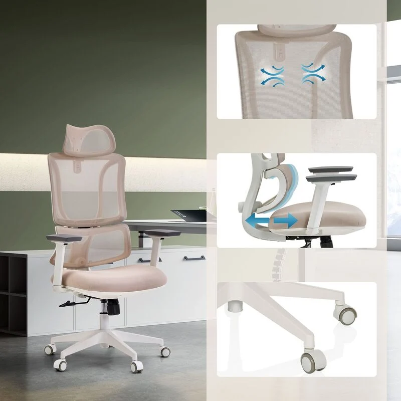 B-Ware MyBuero Bürostuhl Schreibtischstuhl ERGOMY W Netzstoff Stoff Armlehnen Beige