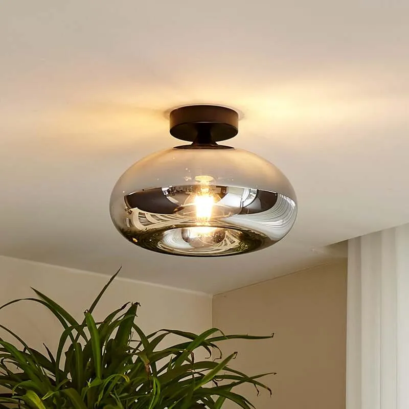 B-Ware Lindby Deckenleuchte Zehra LED Lampe Leuchte dimmbar schwarz rauchgrau Ø28cm