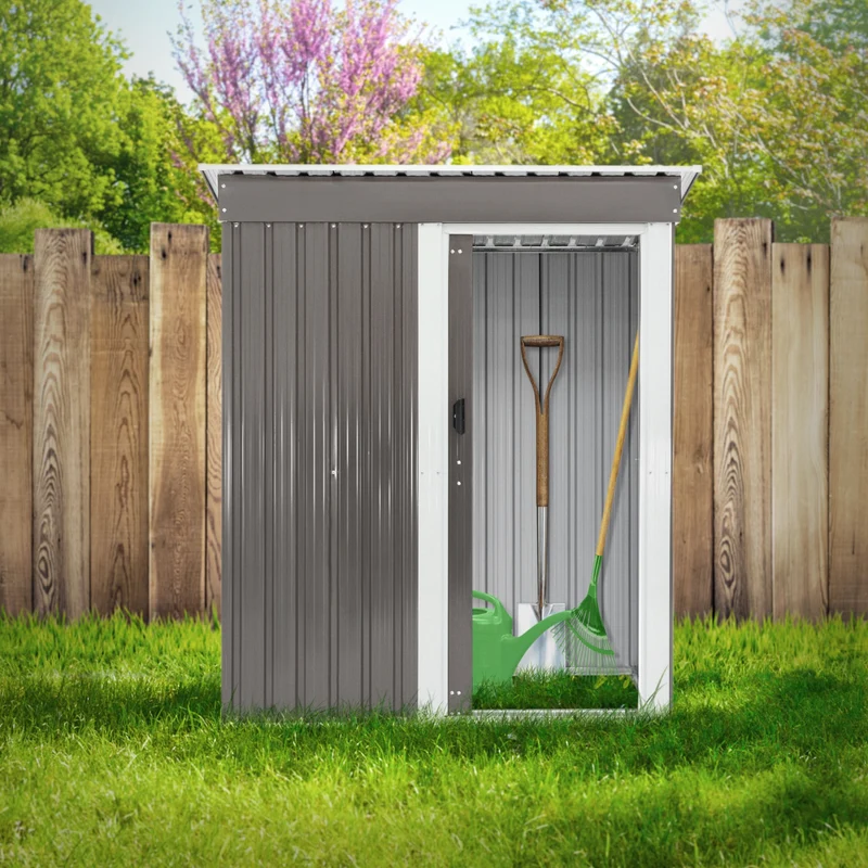Gerätehaus 150x184x76 cm Hellgrau aus Metall ML-Design