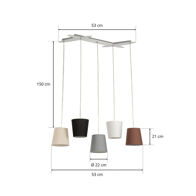 B-Ware Lucande Hängeleuchte Pendellampe Thamila Stoffschirme multicolour 5-flg E27 507