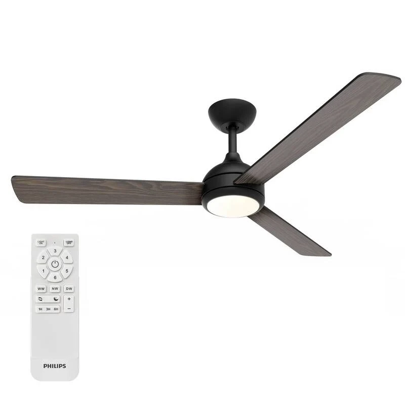 B-Ware Philips LED Deckenventilator 32W mit Fernbedienung Dimmbar Braun 170m³/h schwarz
