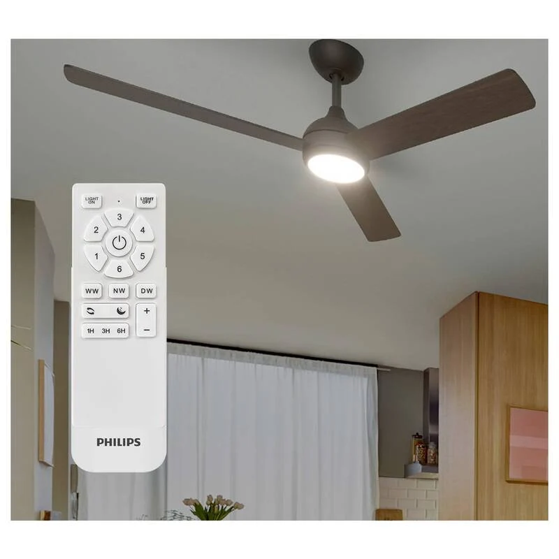 B-Ware Philips LED Deckenventilator 32W mit Fernbedienung Dimmbar Braun 170m³/h schwarz
