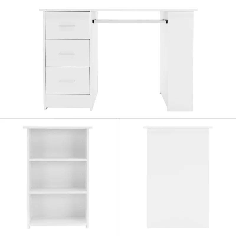 Schreibtisch mit drei Schubladen drei Regale und Tastaturauszug 110x49x75 cm Weiß aus Holz ML-Design