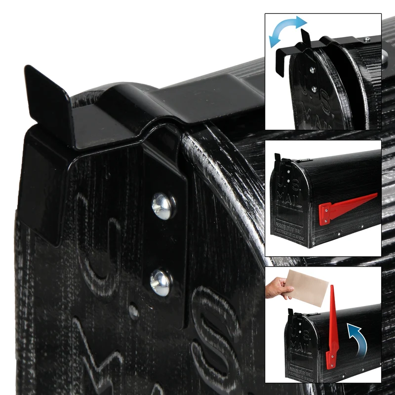 ML-Design US Mailbox mit aufrichtbarer Fahne und Wandhalterung retro-Schwarz aus Aluminium