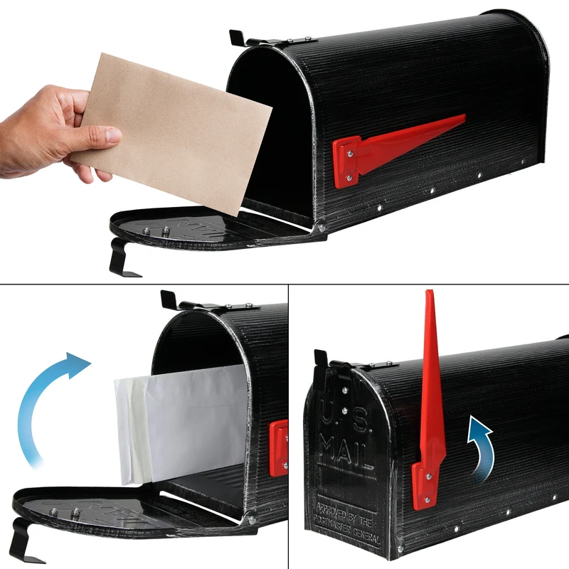 ML-Design US Mailbox mit aufrichtbarer Fahne und Wandhalterung retro-Schwarz aus Aluminium