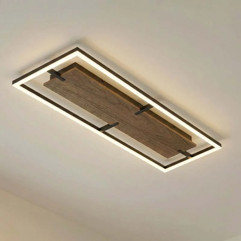 B-Ware Lucande Deckenleuchte Vectra LED Lampe dimmbar Holz schwarz 100x30cm 3000K