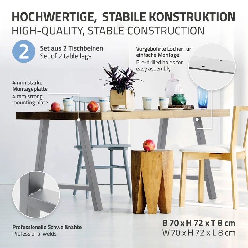 B-Ware Tischbeine Tischgestell 2er Set A-Design 70x72 cm Grau aus Stahl