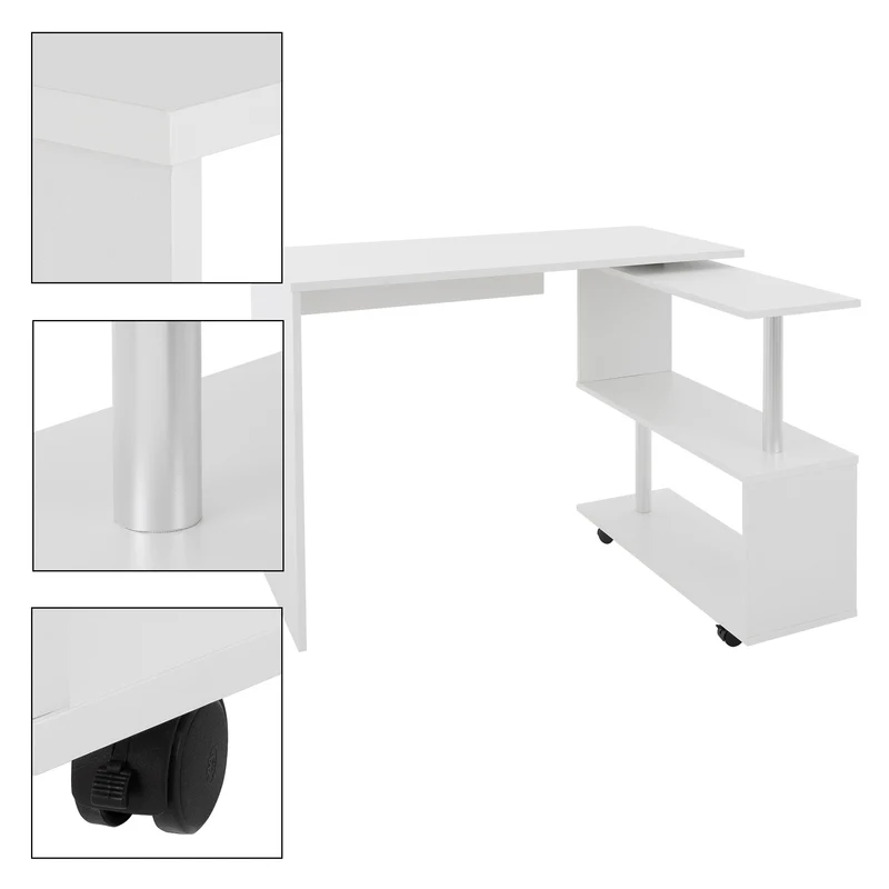 Schreibtisch mit vier Rädern 150x88x75 cm Weiß aus MDF ML-Design