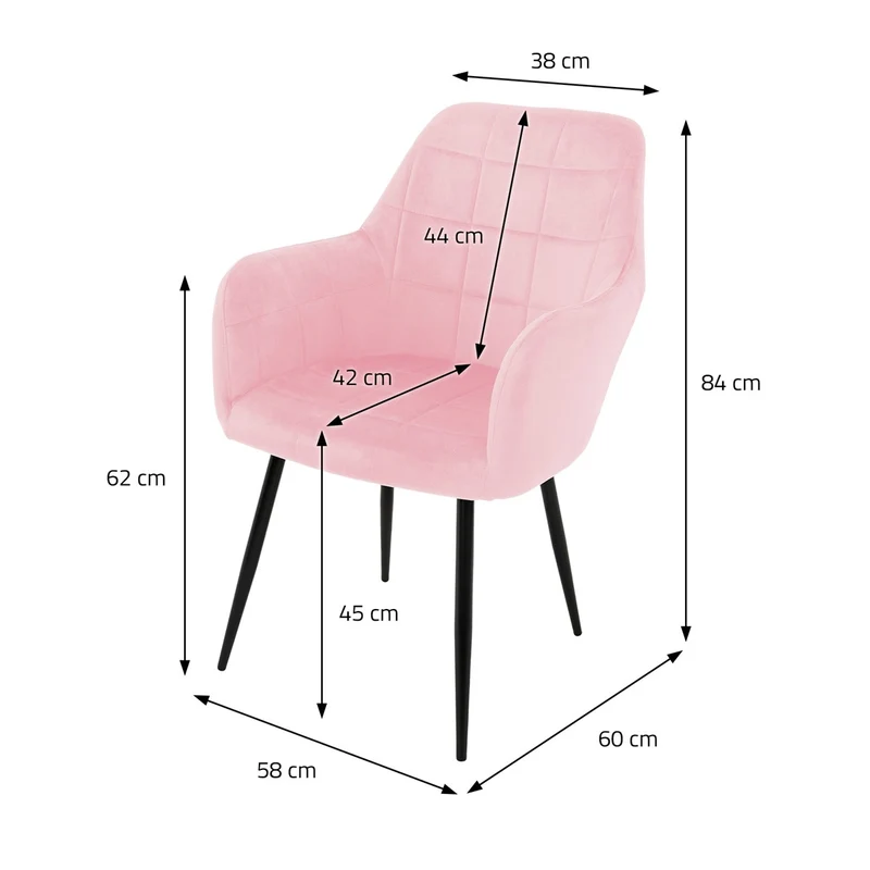 Esszimmerstuhl 6er Set mit Rücken- und Armlehnen Rosa Küchenstuhl mit Microfaser-Samtbezug