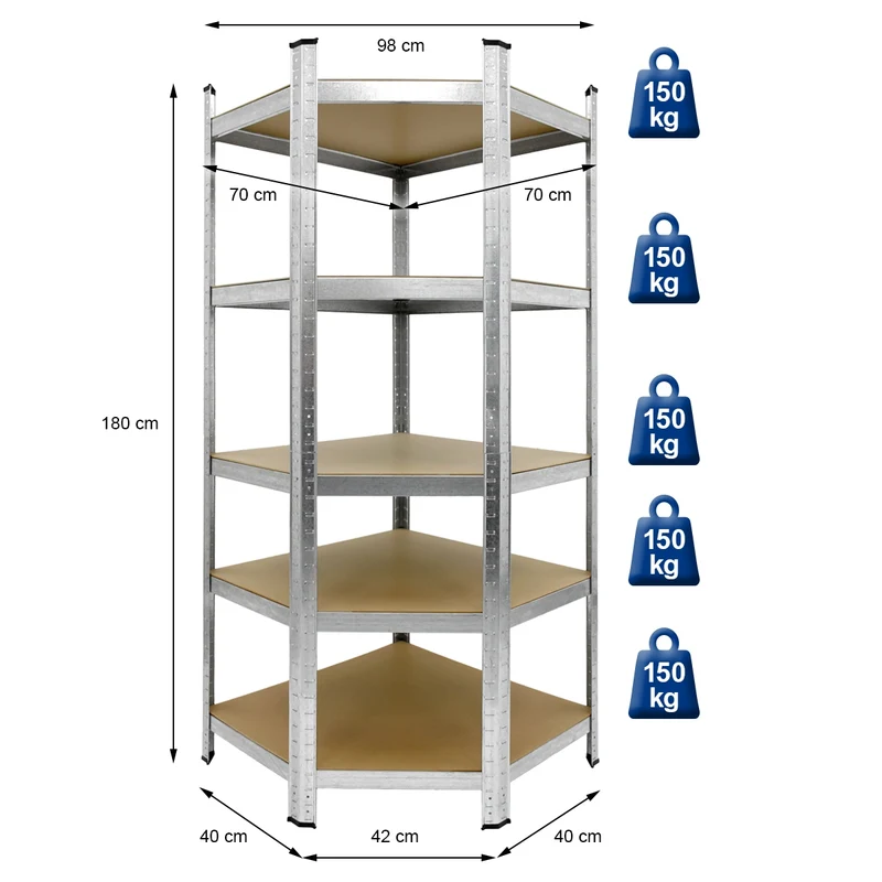 Werkstattregal 180x70x40 cm Silber aus MDF und Metall belastbar bis 750 kg