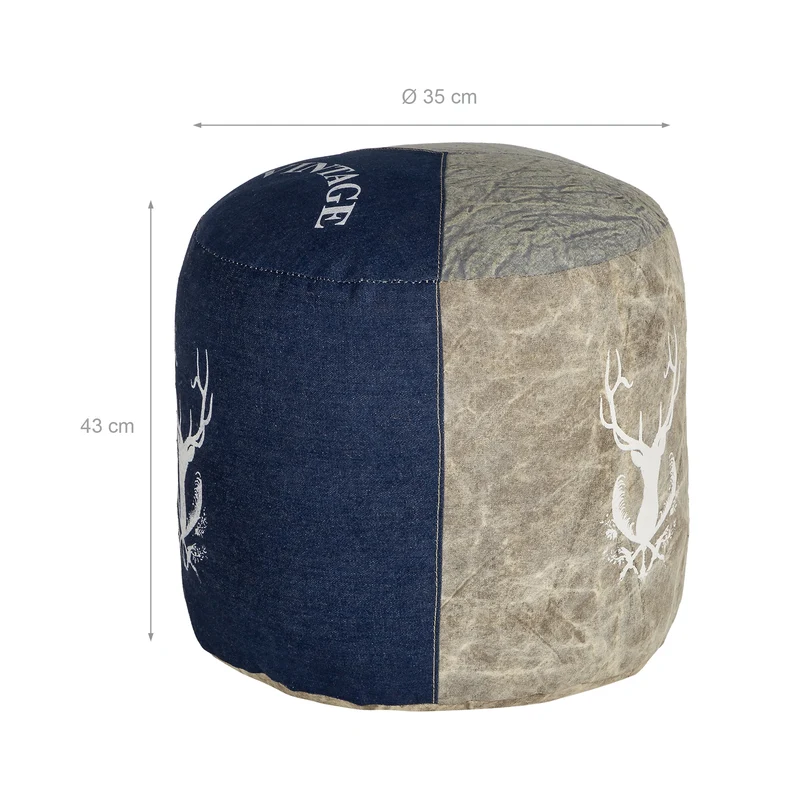 Sitzhocker rund Ø 35x43 cm Blau aus Segeltuch/Jeans mit Baumwolle Füllung WOMO-Design