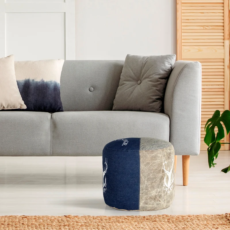 Sitzhocker rund Ø 35x43 cm Blau aus Segeltuch/Jeans mit Baumwolle Füllung WOMO-Design