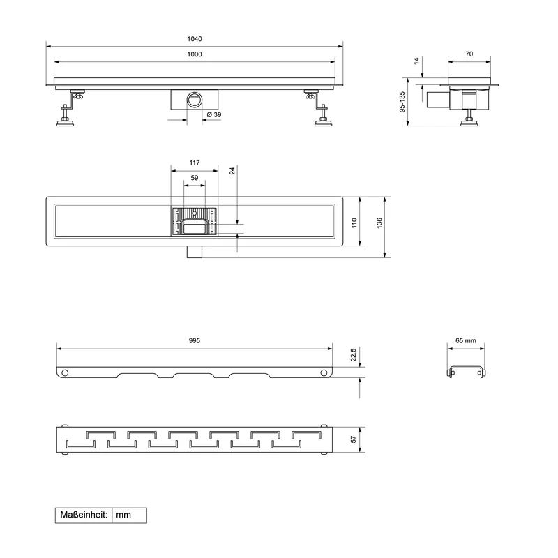 ML-Design Duschrinne geschlitzt 100cm Silber aus Edelstahl