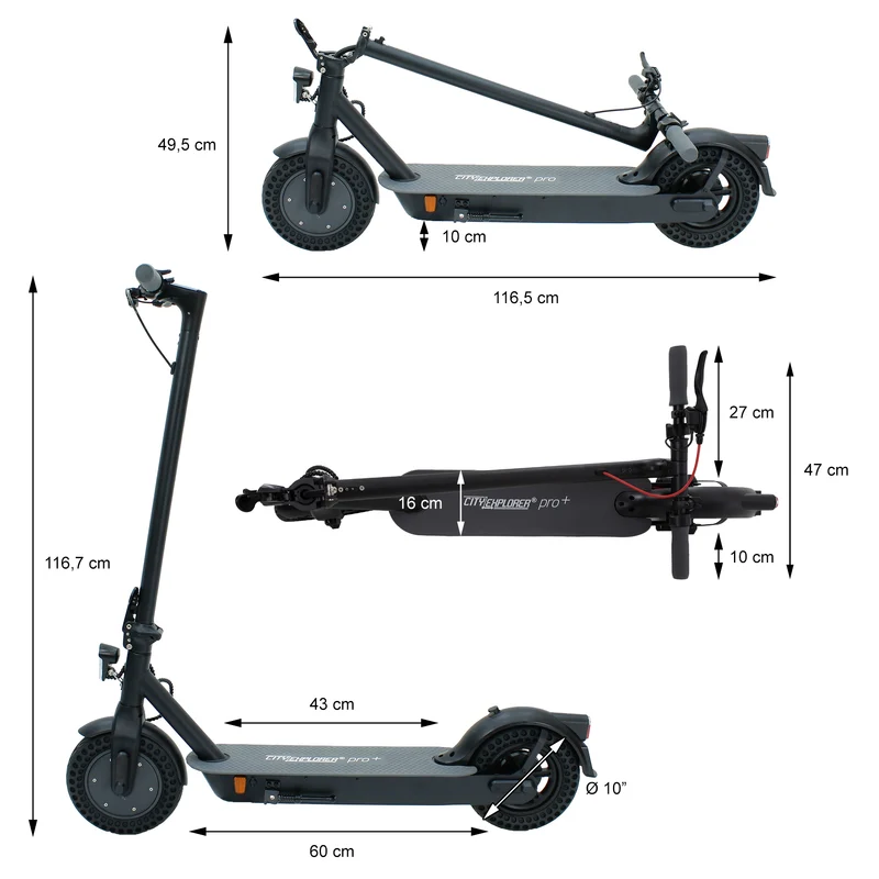 City Explorer Pro+ E-Scooter bis zu 40km Reichweite max 20km/h mit Straßenzulassung 350W 10 Ah