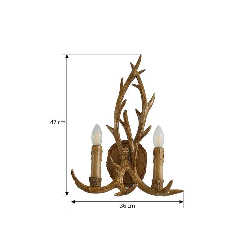 B-Ware Lindby Wandleuchte Fibi LED Wandlampe Geweih 2-flammig dimmbar braun 36x47cm