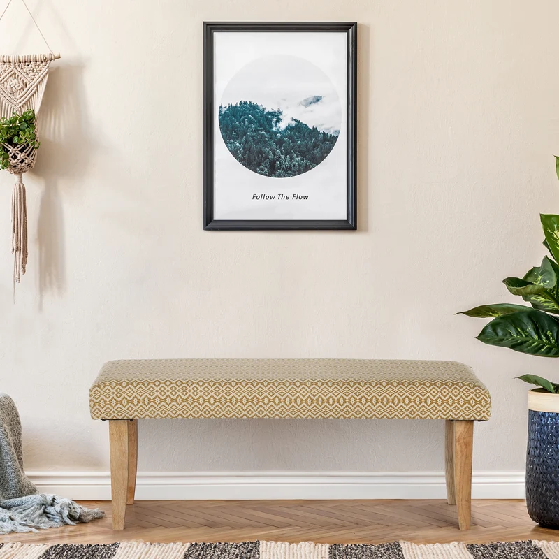 B-Ware Sitzbank 120x48x40 cm Weiß/Gold Stoffbezug mit Holzbeine WOMO-Design
