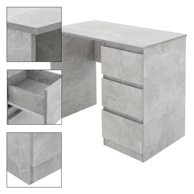 Schreibtisch mit drei Schubladen 90x76x50 cm Grau aus Holz ML-Design
