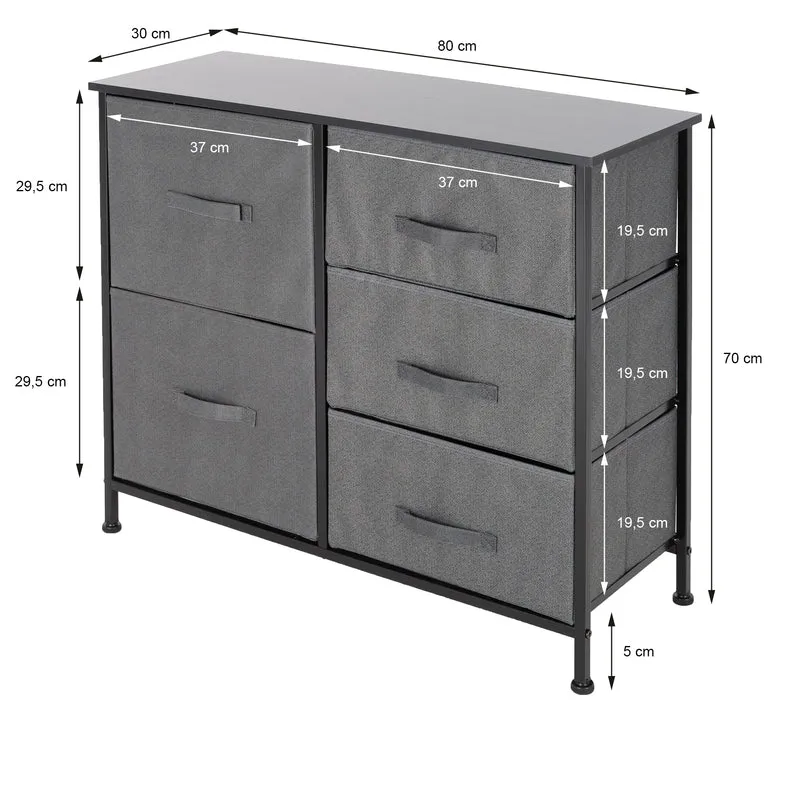Kommode mit 5 Schubladen 80x30x70 cm Schwarz aus MDF ML-Design