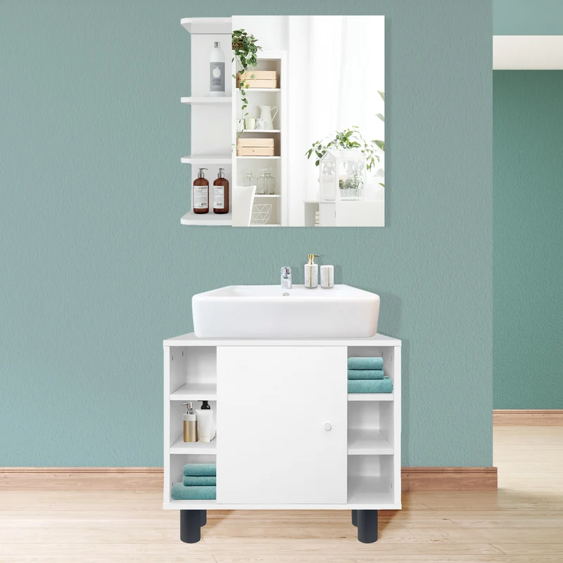 Badmöbel Set 2-Teilig modernen Stil Weiß aus Holz ML-Design
