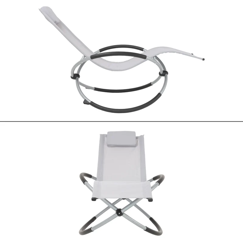 2er Set Schaukelliege mit Kopfstütze 155x45x125 cm Hellgrau aus Polyester mit Stahlrahmen