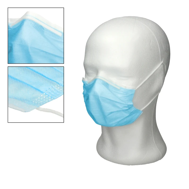 Einwegmasken 50 Stück 3-lagig Vliesmaterial Blau