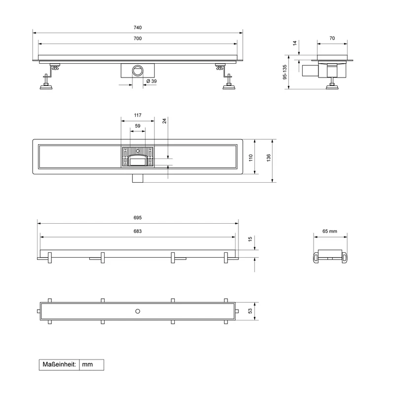 ML-Design Duschrinne befliesbar 70cm Silber aus Edelstahl