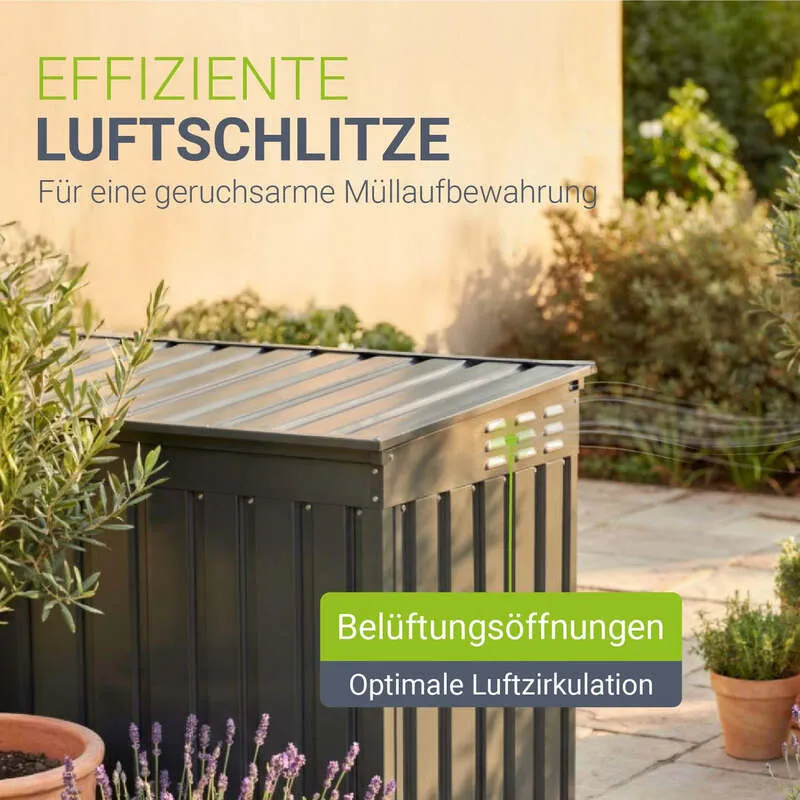 B-Ware Mülltonnenbox Namur 1,9m² Abfalltonnenverkleidung Metall grau große Türen 128cm