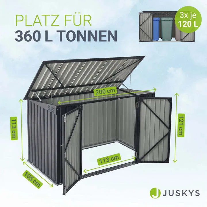 B-Ware Mülltonnenbox Namur 1,9m² Abfalltonnenverkleidung Metall grau große Türen 128cm