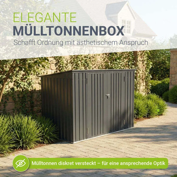 B-Ware Mülltonnenbox Namur 1,9m² Abfalltonnenverkleidung Metall grau große Türen 128cm