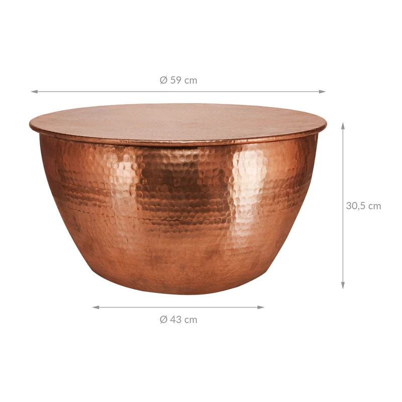 B-Ware Couchtisch rund Ø 59x30,5 cm Kupfer aus Aluminium-Legierung in Hammerschlag-Technik WOMO-DESIGN