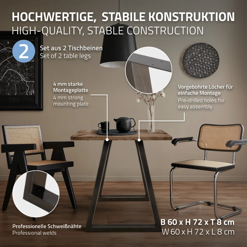 B-Ware Tischbeine 2er Set Trapez Design 60x72 cm aus Stahl